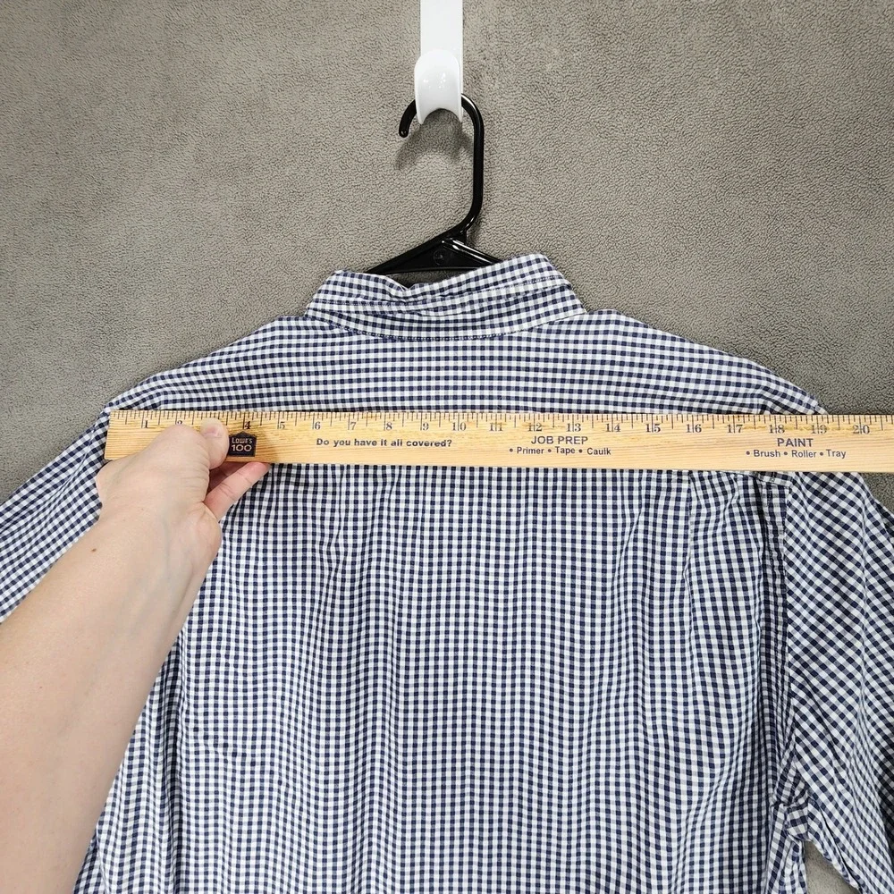 J Crew Men XLT Button Down Shirt Flex Oxford Blue‎ White Plaid 46x30 Long Sleeve